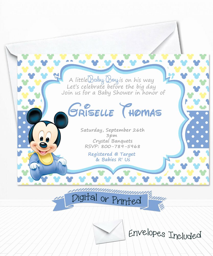 Mickey Mouse Picture Invitations Beautiful Printed Baby Mickey Mouse Baby Shower Invitations Baby