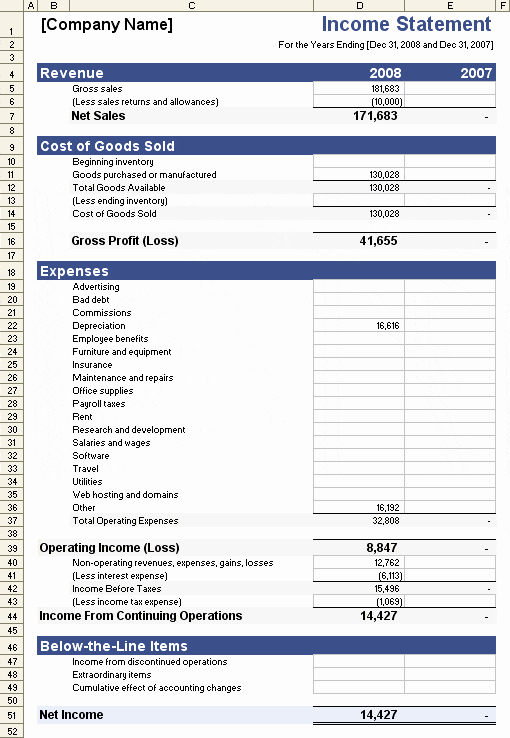 Microsoft Excel Income Statement Template Elegant 9 In E Statement Templates Word Excel Pdf formats