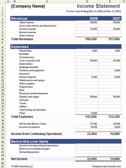 Microsoft Excel Income Statement Template Lovely In E Statement Template for Excel