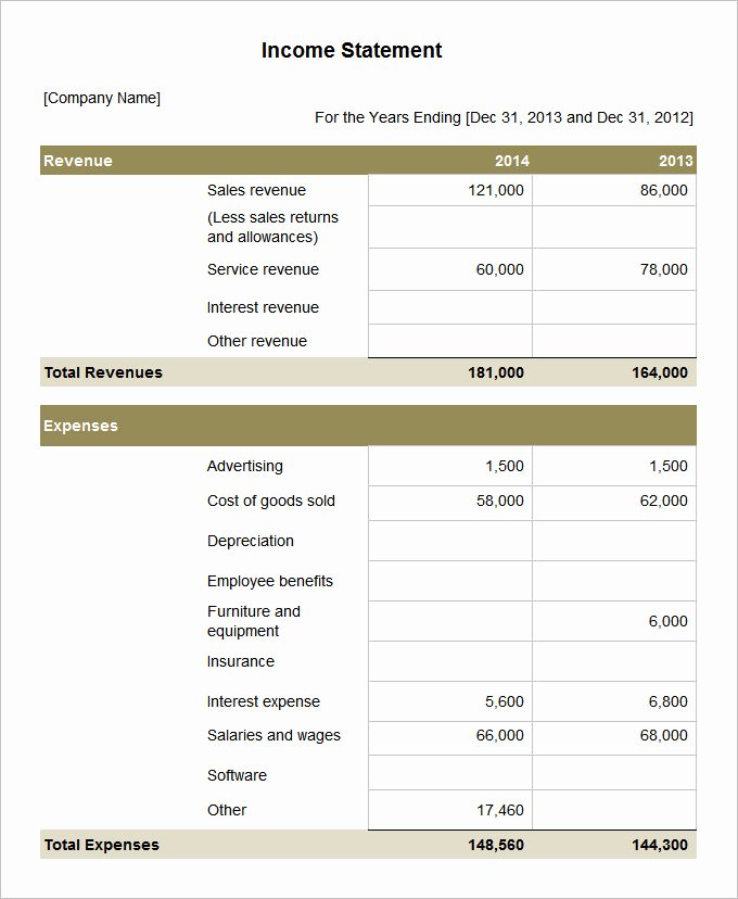 Microsoft Excel Income Statement Template Lovely In E Statement Template for Excel – Sample