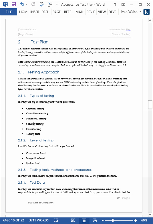 Microsoft Word Quiz Template Beautiful Acceptance Test Plan Template – Ms Word