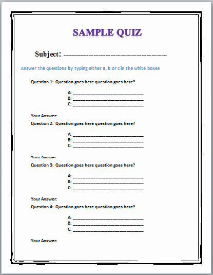 Microsoft Word Quiz Template Elegant Blank Quiz Template