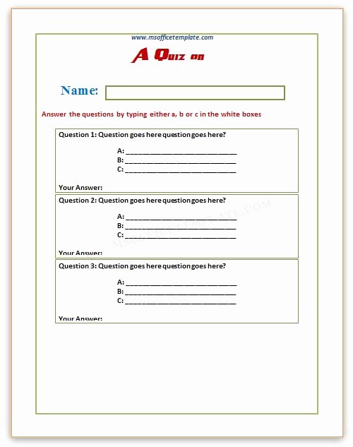 Microsoft Word Quiz Template Lovely Quiz Template Word