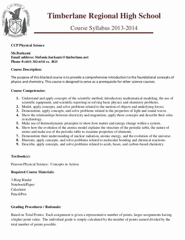 Middle School Science Syllabus Template Elegant Sample Syllabus for Middle School Math