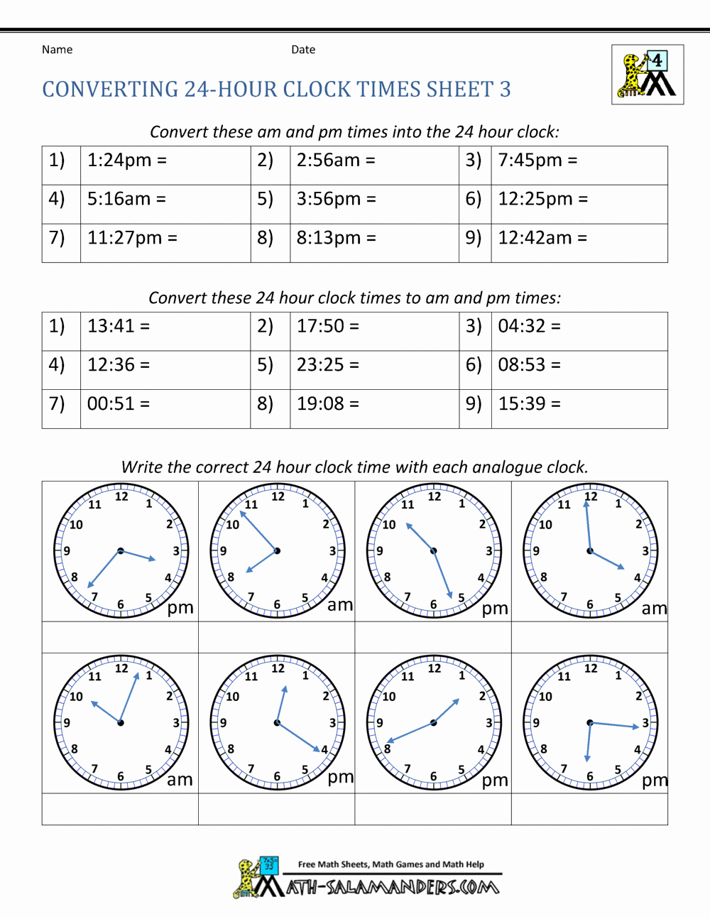 Military Time Conversion Sheet Awesome 24 Hour Clock Conversion Worksheets