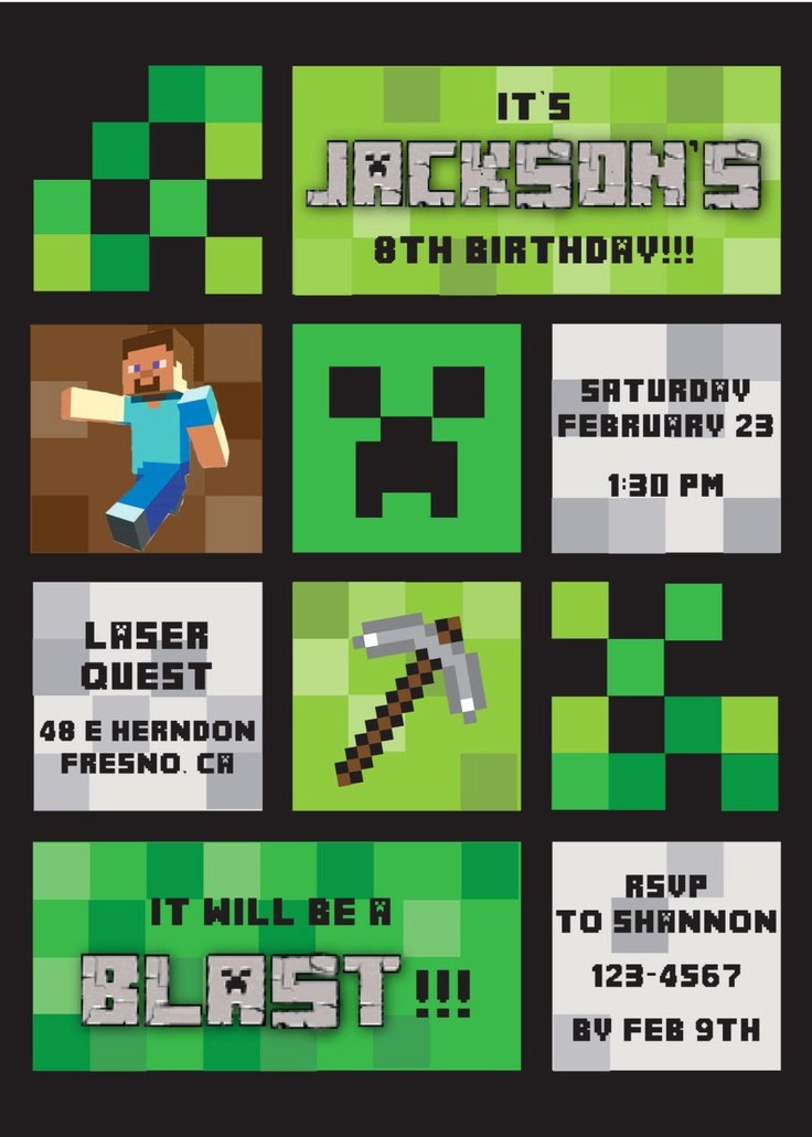 Minecraft Birthday Invitations Free New Minecraft Invitation Minecraft Birthday
