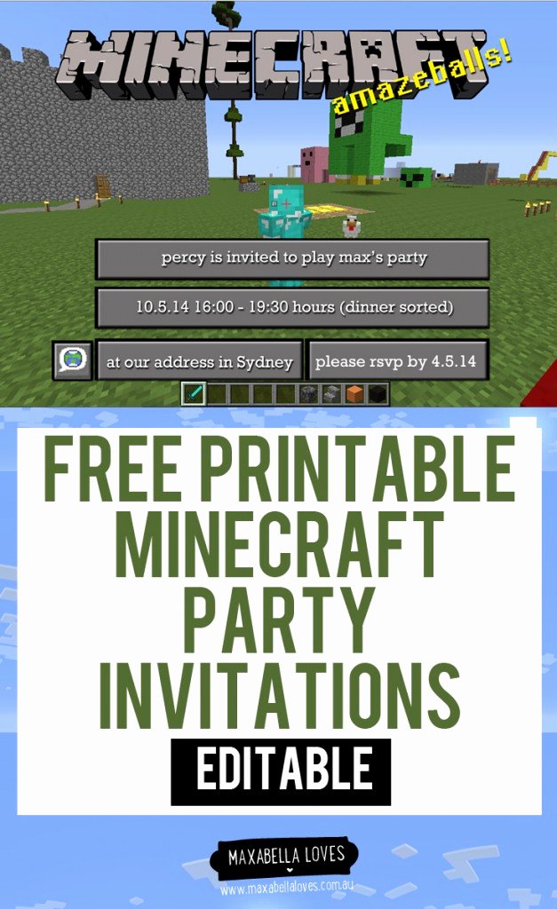 Minecraft Birthday Invite Template Best Of Diy Free Printable Minecraft Party Invitations