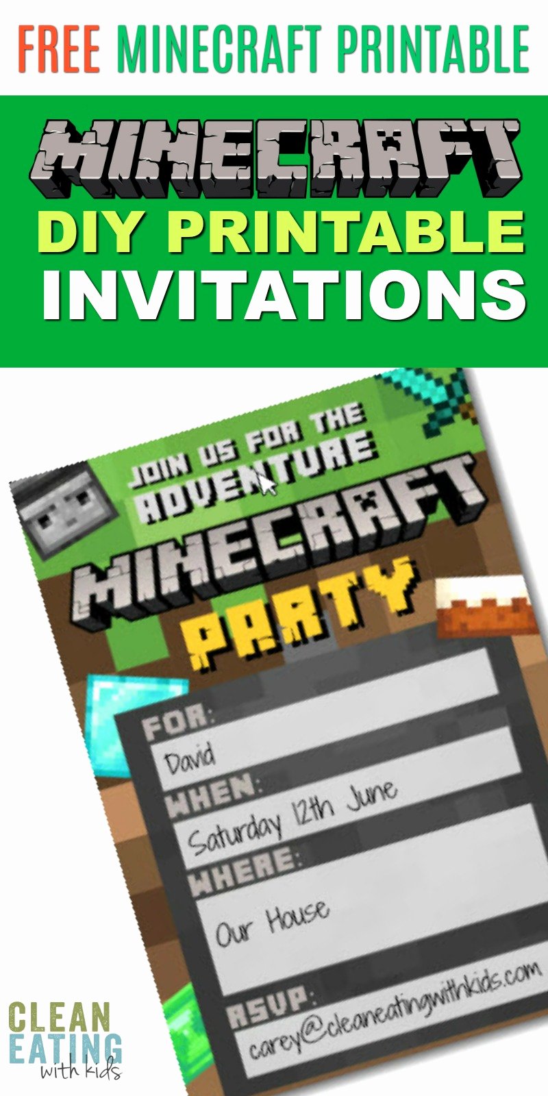 Minecraft Birthday Invite Template New Free Diy Printable Minecraft Birthday Invitation Clean