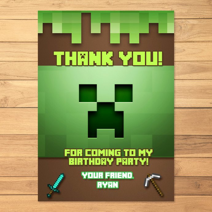 Minecraft Thank You Cards Lovely Minecraft Thank You Card Creeper Minecraft by