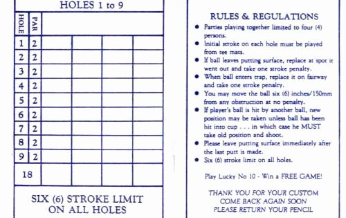 Mini Golf Score Card New Miniature Golf Score Card Bing