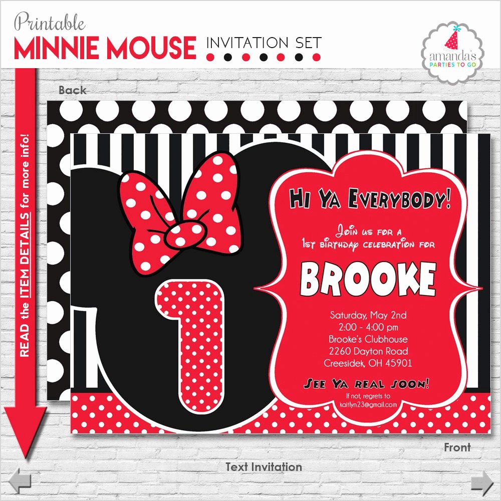 Minnie Mouse 1st Birthday Invitation Best Of Minnie Mouse Invitation Minnie Mouse Birthday Invitation