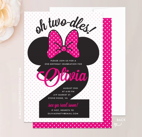 Minnie Mouse Invitation Wording Luxury Minnie Mouse Twodles Birthday Invitation Mallory Hope Design