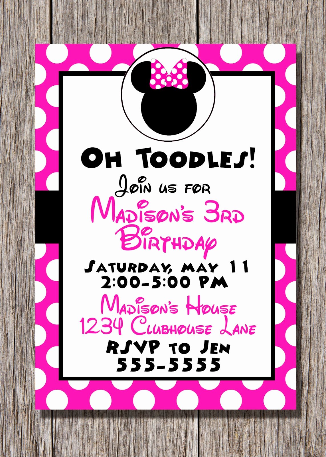 Minnie Mouse Invitations Free Elegant Pamela Renee Designs Party theme Pink or Red Minnie
