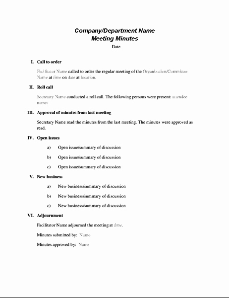 Minute Of the Meeting format Awesome formal Meeting Minutes