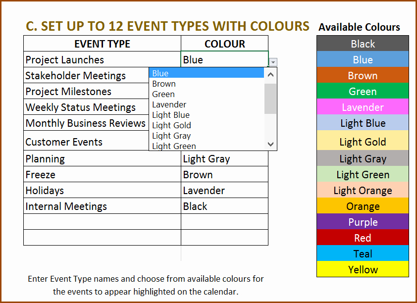 Monthly event Calendar Template Elegant event Calendar Excel Template