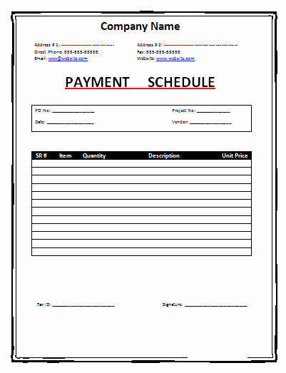 Monthly Payment Plan Template Awesome Payment Schedule Template