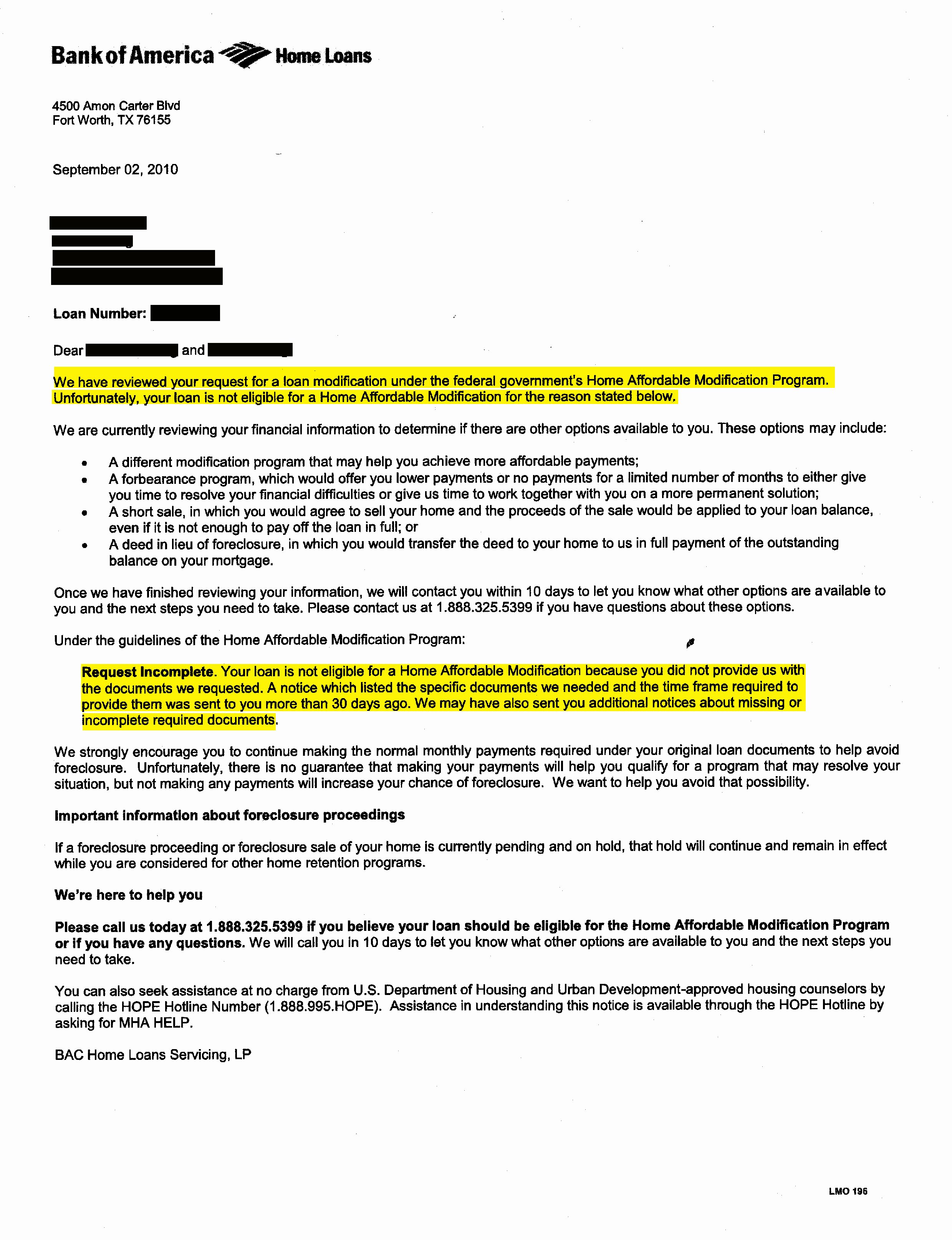 Mortgage Denial Letter Sample Best Of Bank Of America Modification Scandal A Friend Deals with