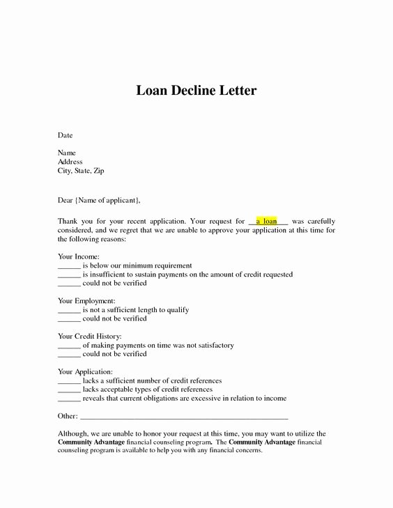 Mortgage Denial Letter Sample Unique Loan Decline Letter Loan Denial Letter Arrives You Can