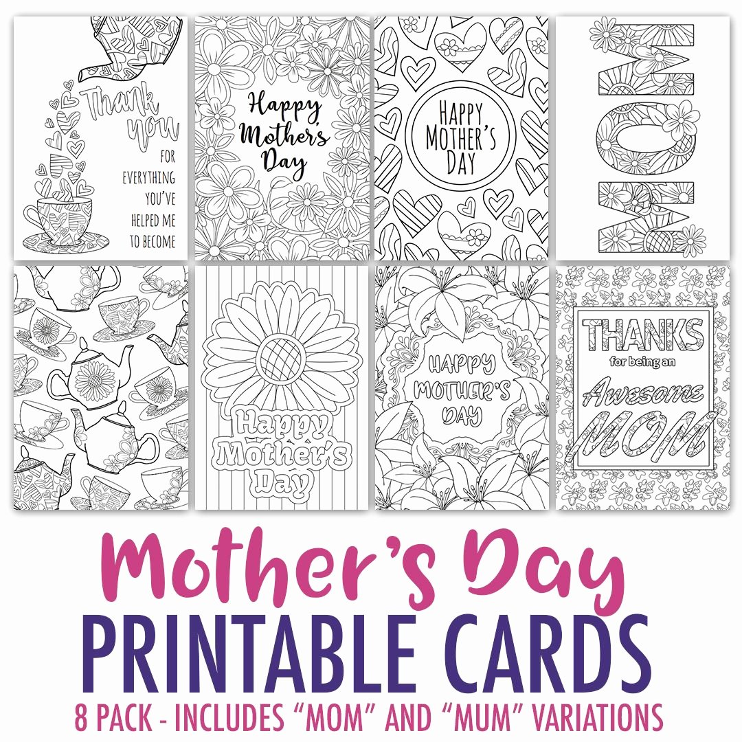 Mothers Day Card Template Luxury Mother S Day Coloring Cards 8 Pack