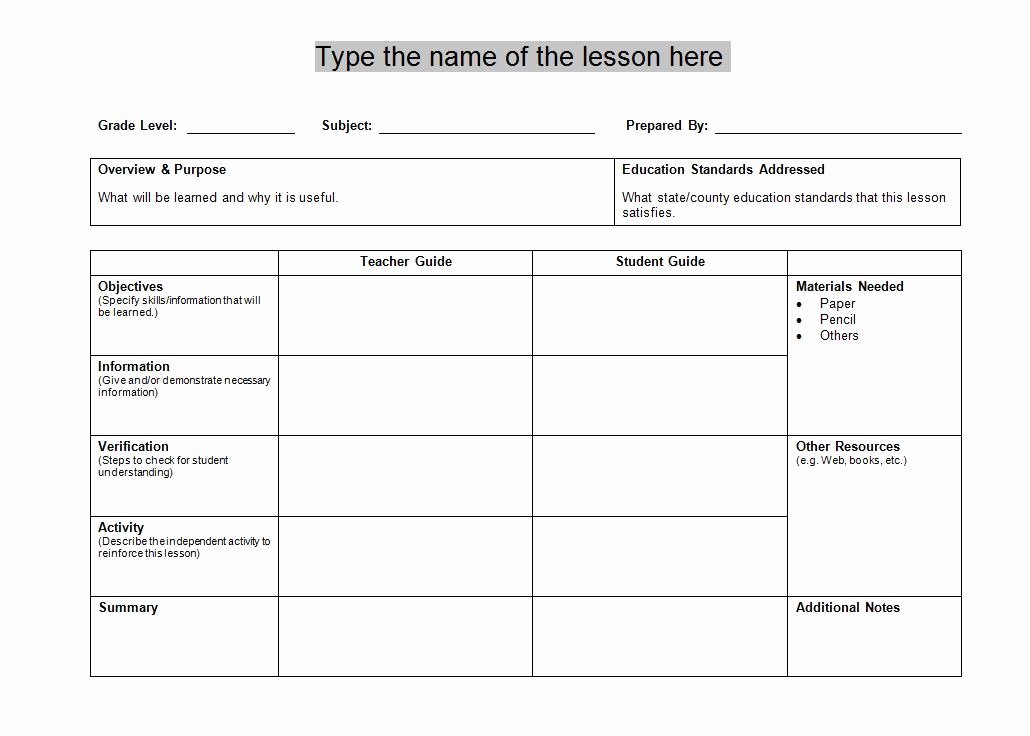Ms Word Lesson Plans New Lesson Plan Template Word