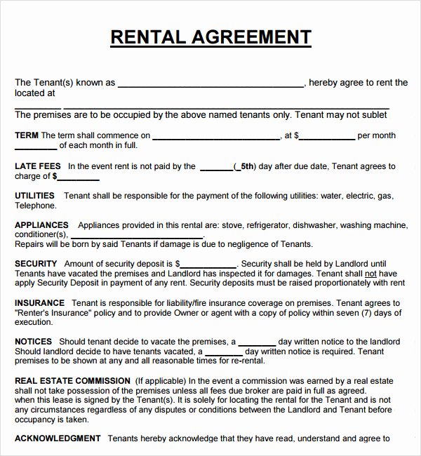 Ms Word Rental Agreement Template Lovely Rental Lease Agreement