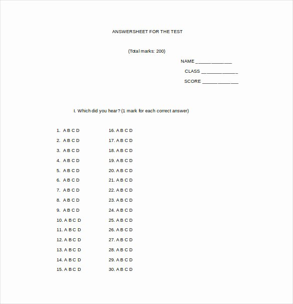 Multiple Choice Answer Sheet Awesome 26 Of Word Answer Key Template