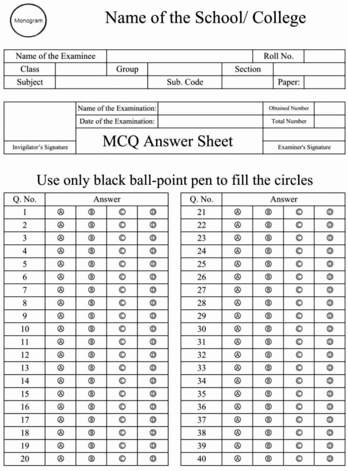 Multiple Choice Answer Sheet Awesome Mcq Answer Sheet Download