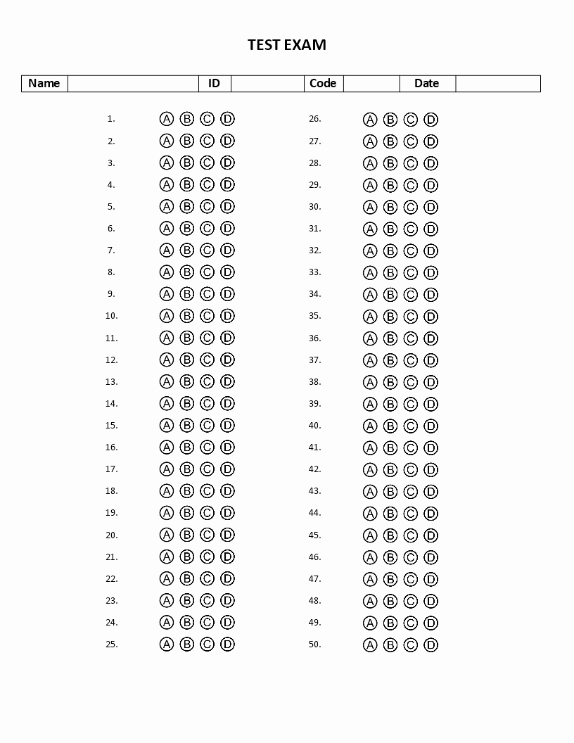 Multiple Choice Answer Sheet Fresh Free Multiple Choice Student Exam Template