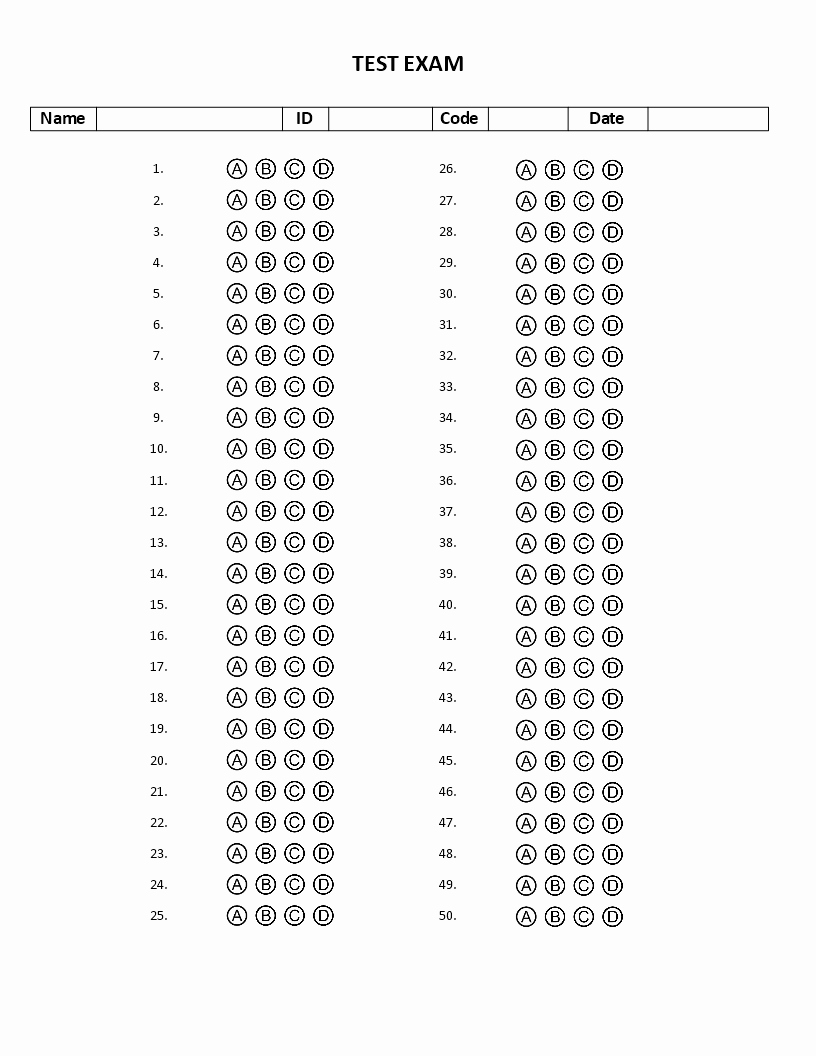 Multiple Choice Sheet 1 Answer Key