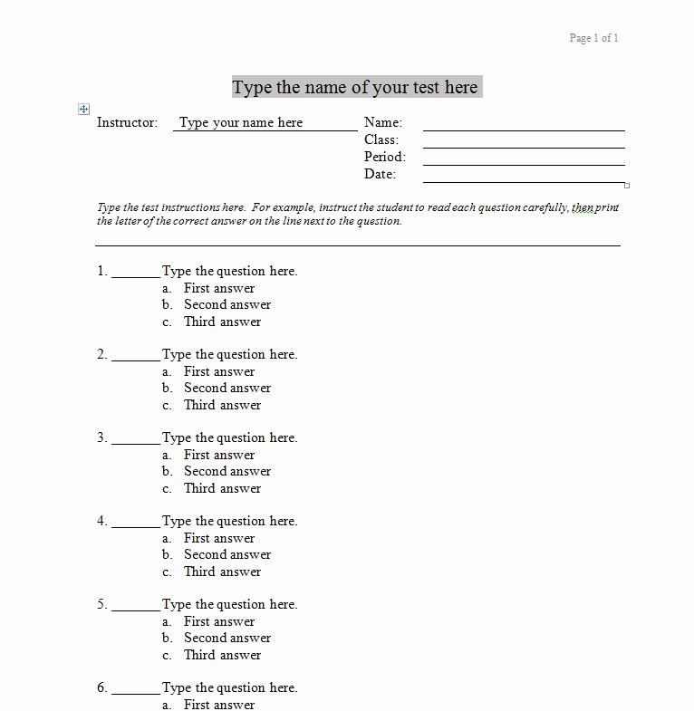 Multiple Choice Test Template Best Of Free Multiple Choice Test Template for Word – nowok