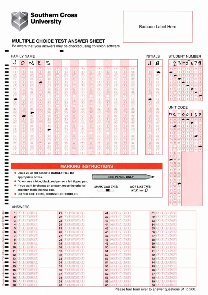 Multiple Choice Test Template New Multiple Choice Test Answer Sheet Examinations