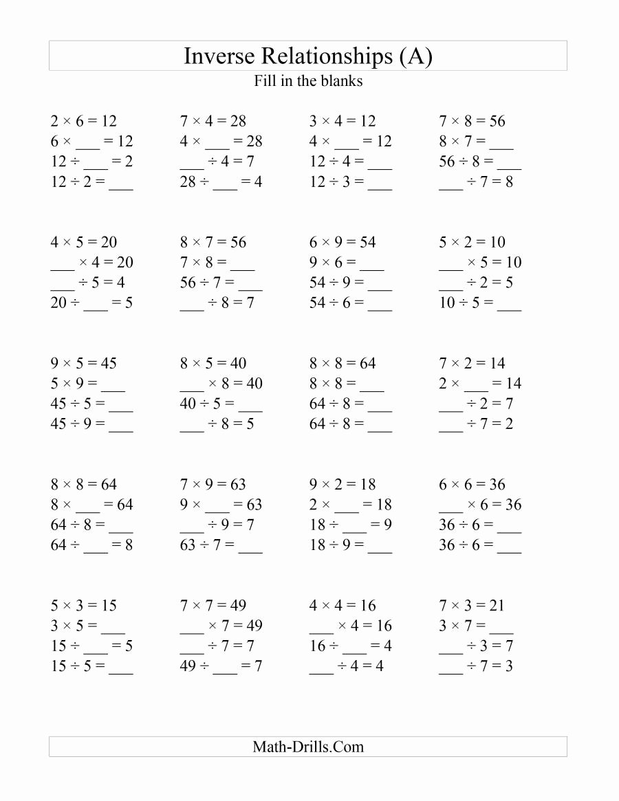Multiplication and Division Worksheets Fresh Inverse Relationships Multiplication and Division All