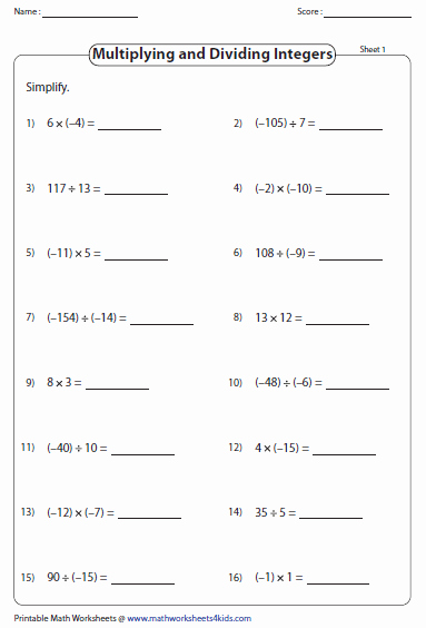 Multiplication and Division Worksheets Fresh Multiplying and Dividing Integers Worksheets