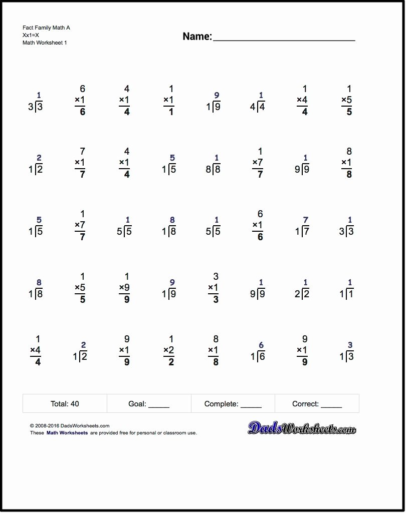 Multiplication and Division Worksheets Inspirational E Minute Multiplication Division these 40 Problem