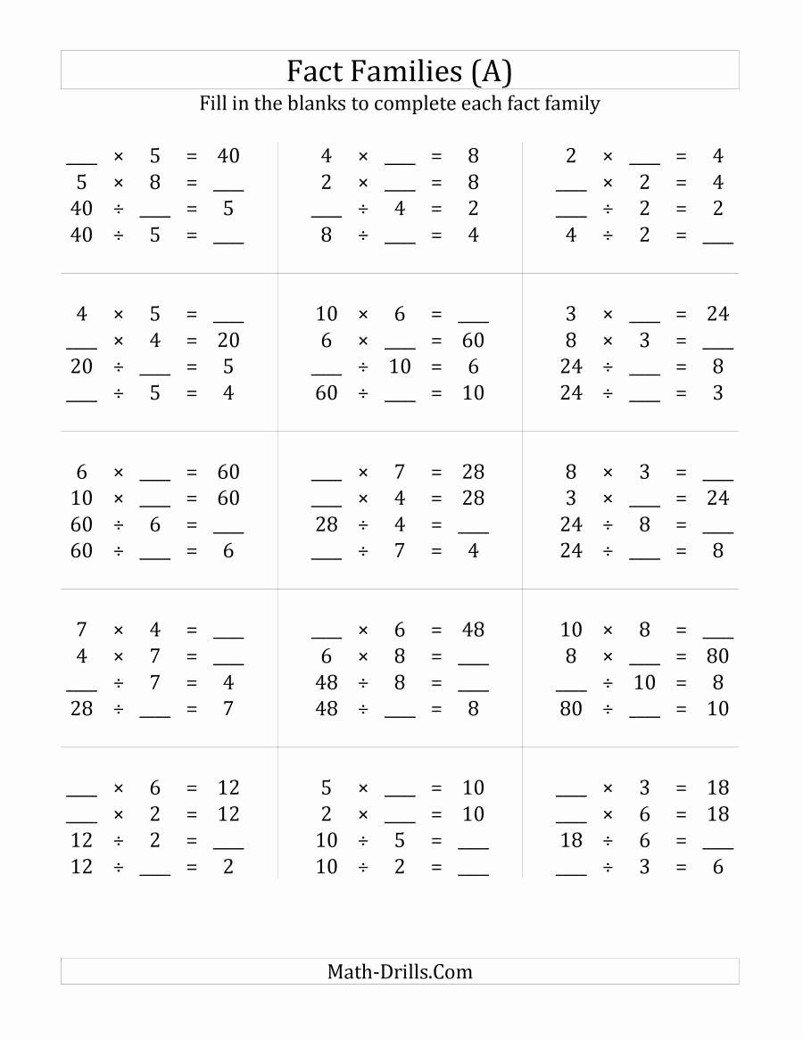 Multiplication and Division Worksheets New Multiplication and Division Relationships with Products to