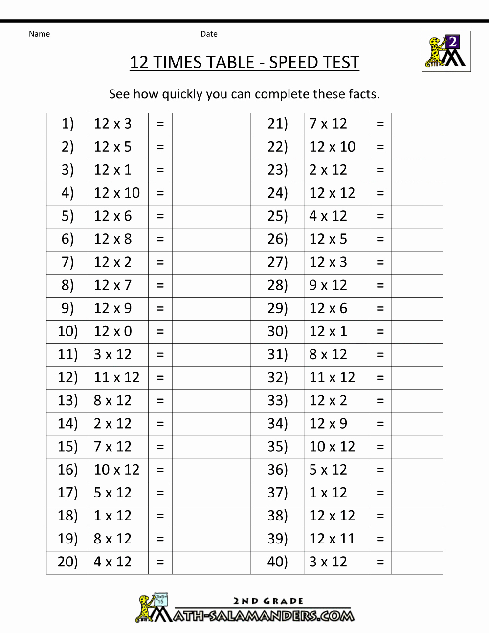 Multiplication Table Worksheet Beautiful 12 Times Table