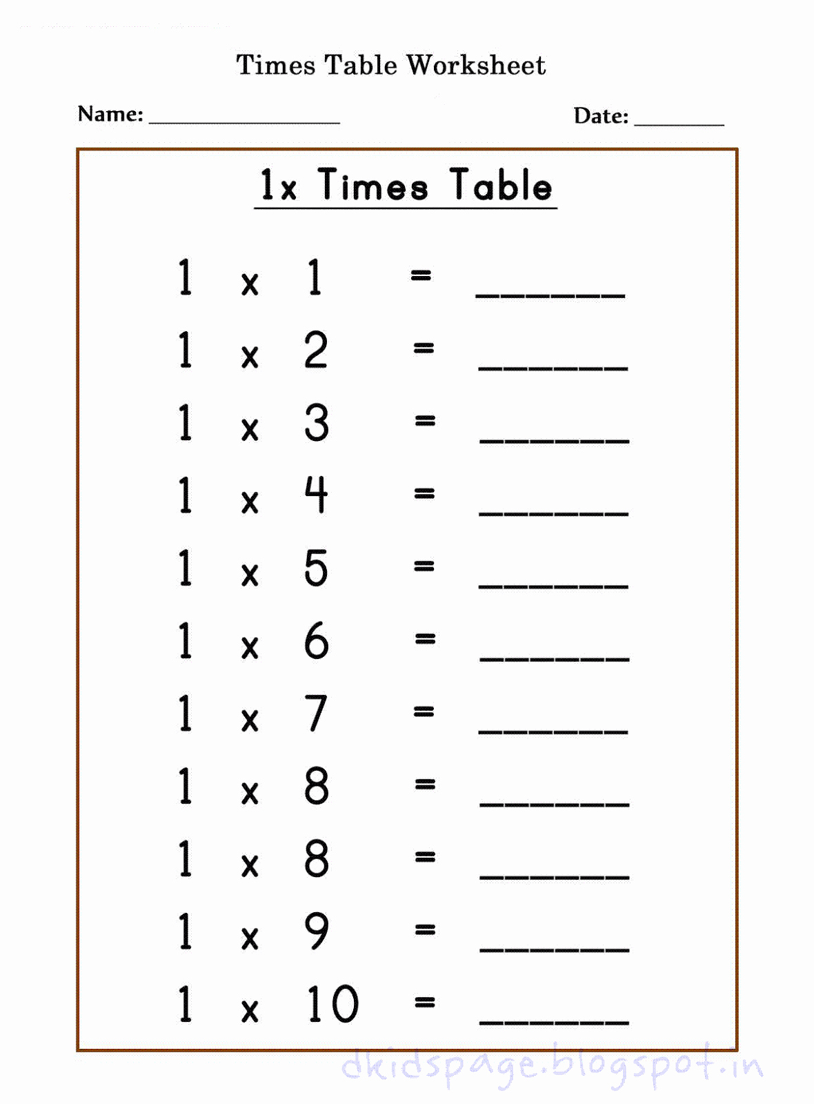 Multiplication Table Worksheet Fresh Kids Page Printable 1 X Times Table Worksheets for Free