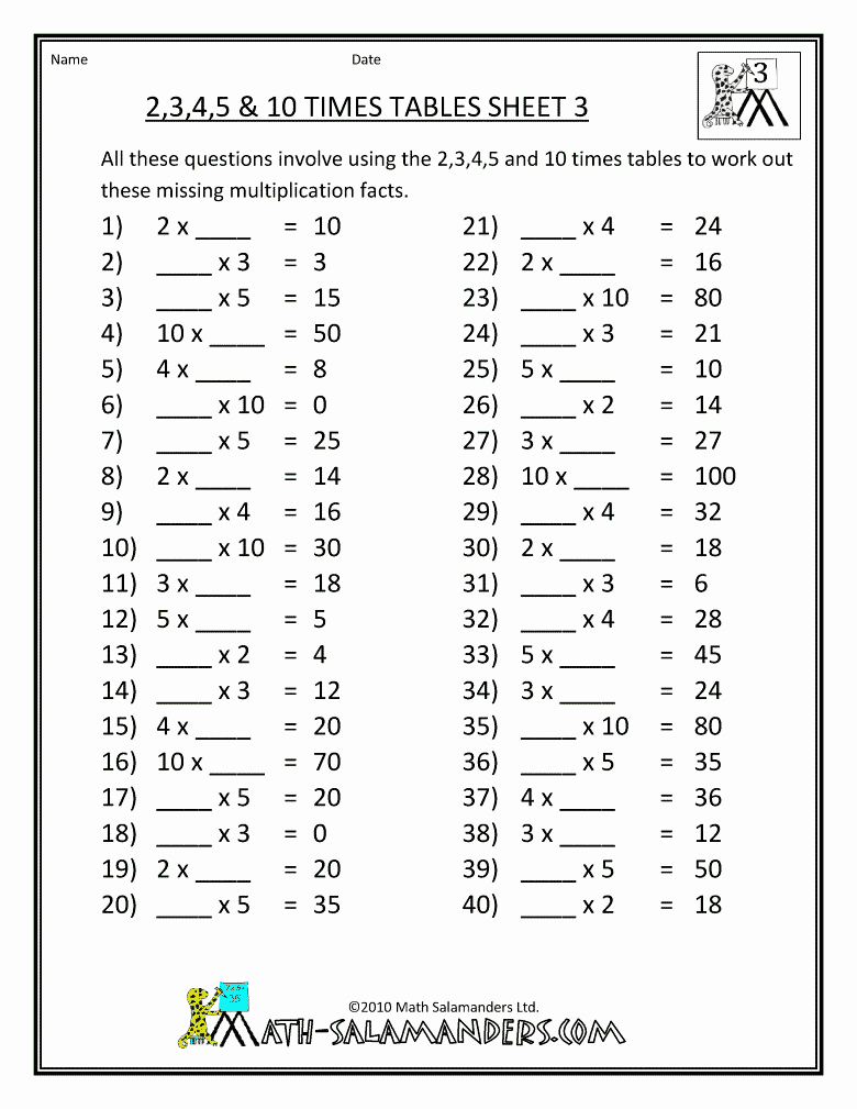 Multiplication Table Worksheet Fresh Times Tables Worksheets From Mathsalamanders