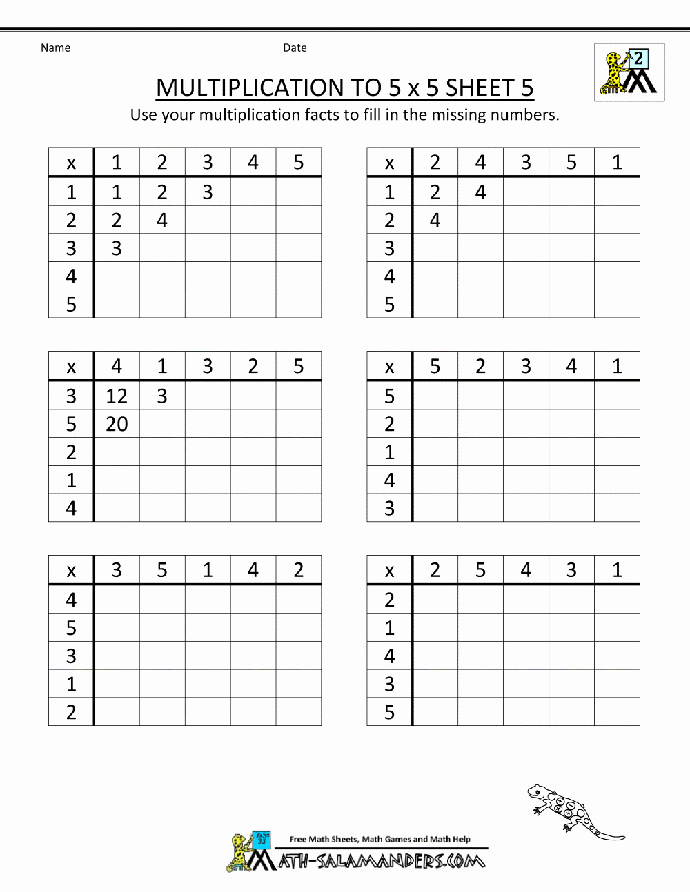 Multiplication Table Worksheet Lovely Multiplication to 5x5 Worksheets for 2nd Grade