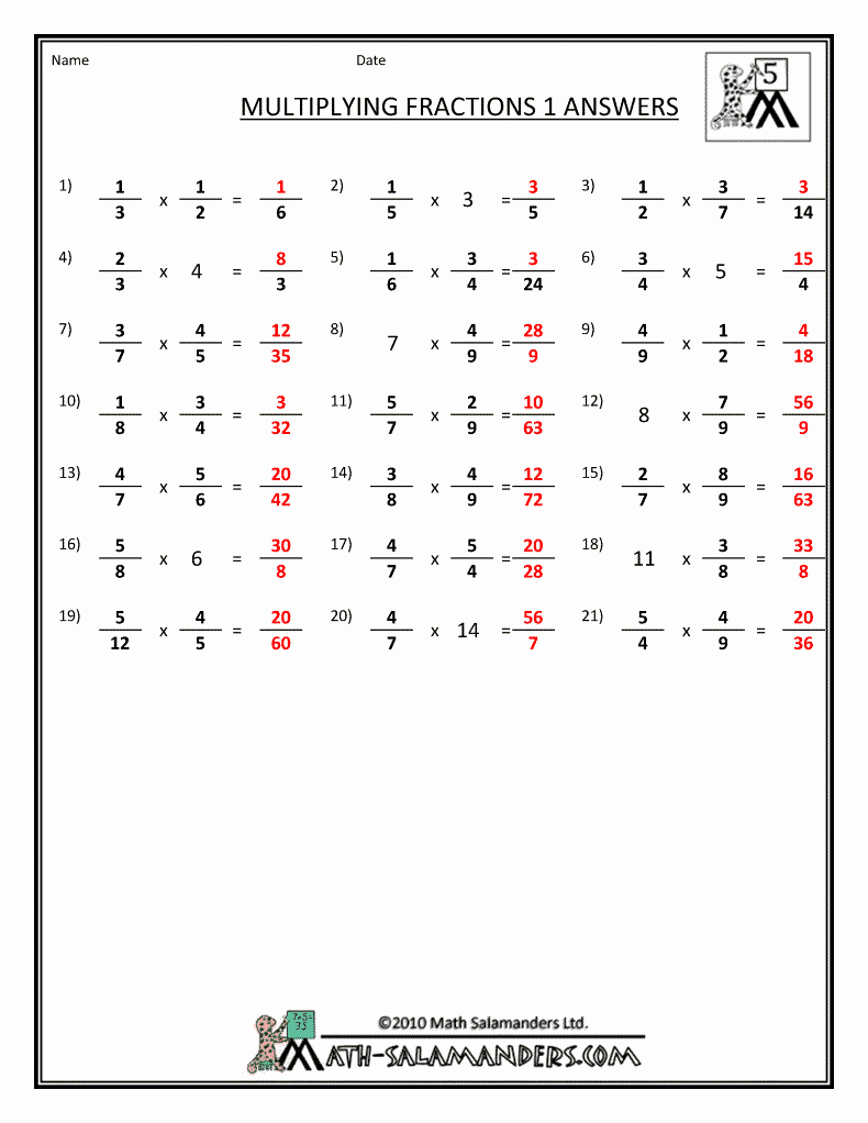 Multiplying Fractions Worksheets with Answers Awesome Math Worksheets