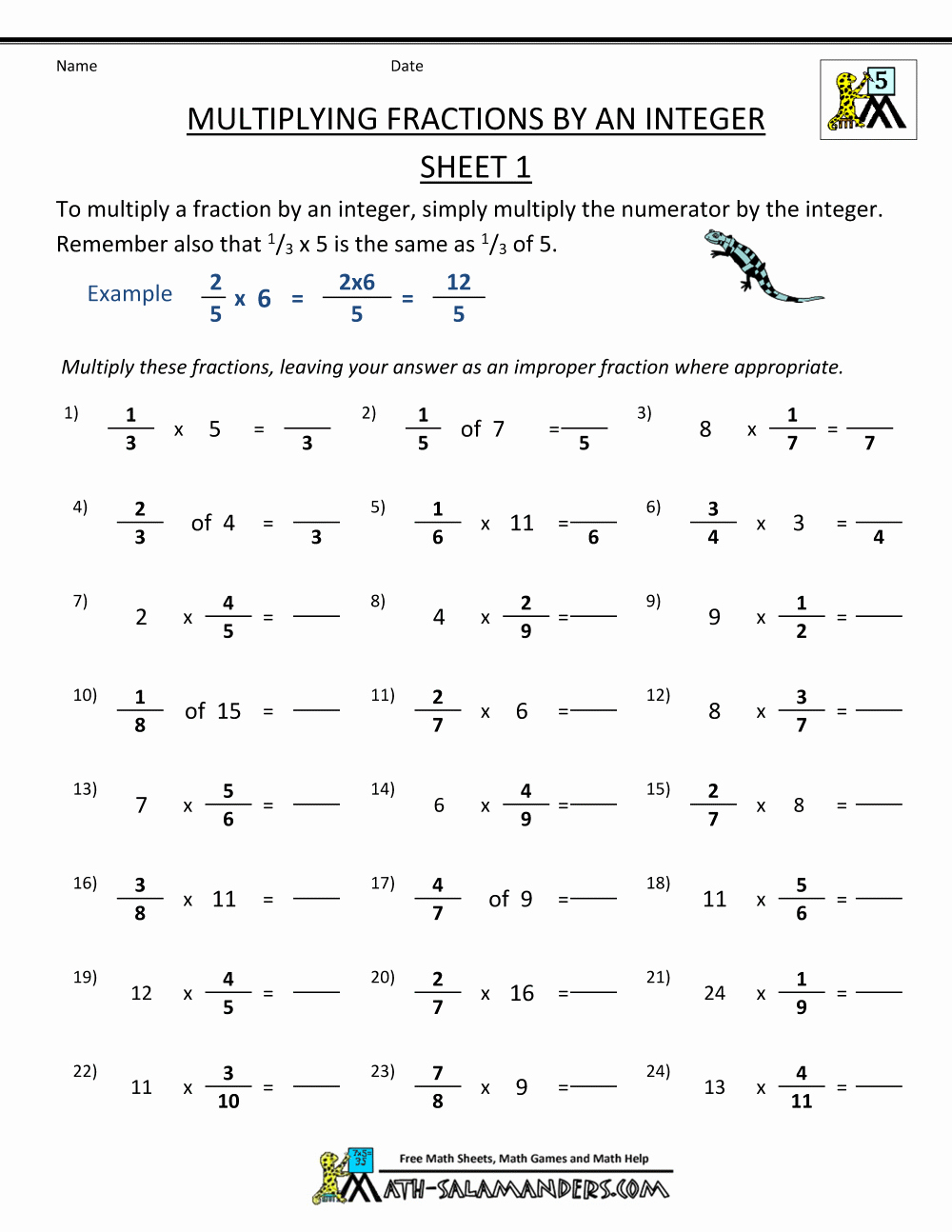 Multiplying Fractions Worksheets with Answers Beautiful Multiplying and Dividing Integers Worksheets Grade 7