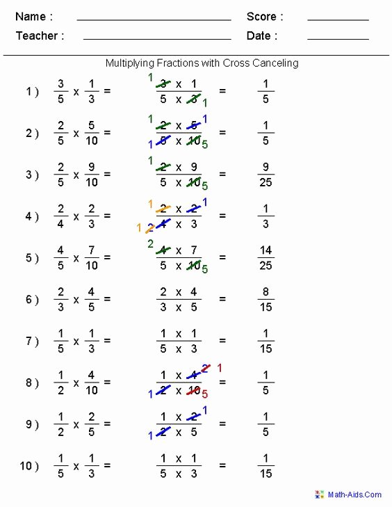 Multiplying Fractions Worksheets with Answers Best Of Multiplying Fractions Math Aids