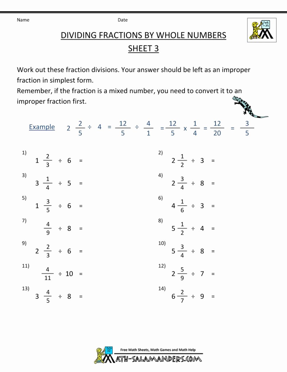 dividing fractions worksheet with answers