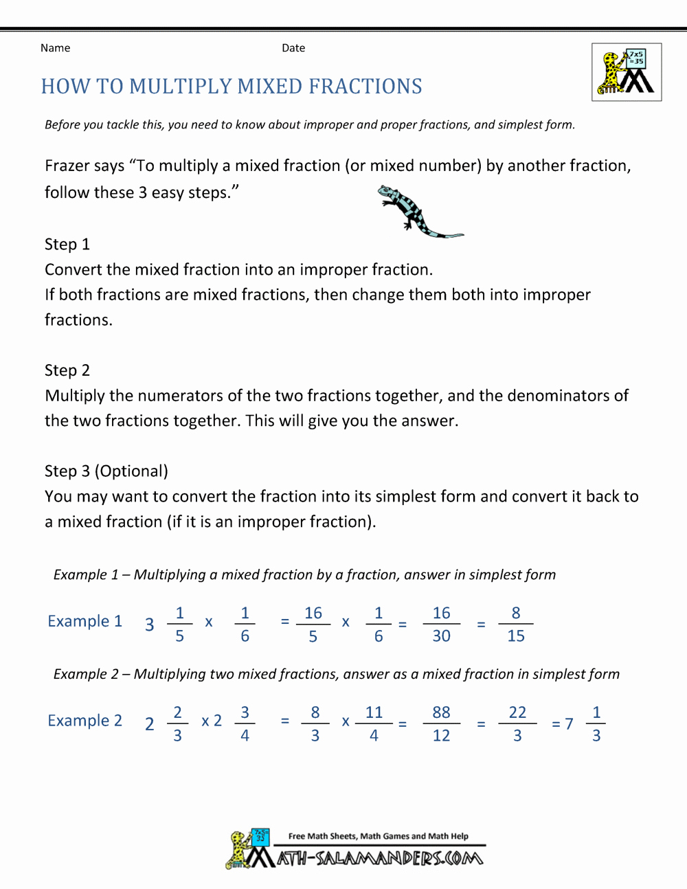 Multiplying Fractions Worksheets with Answers New Multiplying Mixed Fractions