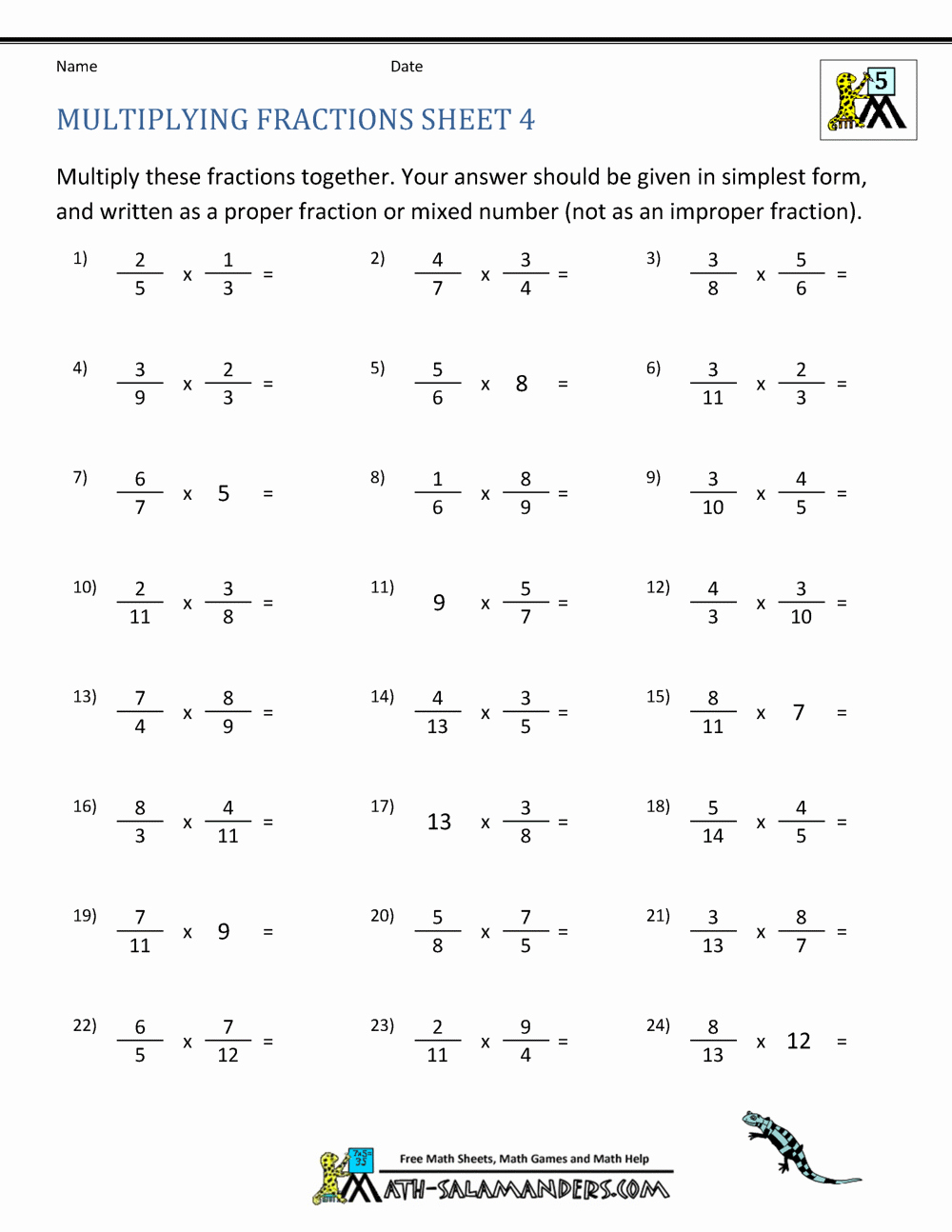 Multiplying Fractions Worksheets with Answers Unique Multiplying Fractions