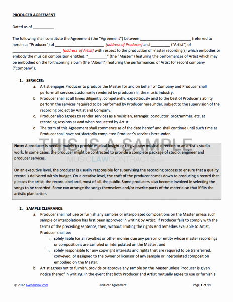 Music Producer Agreement Template Lovely Producer Contract for Working with A Signed Artist