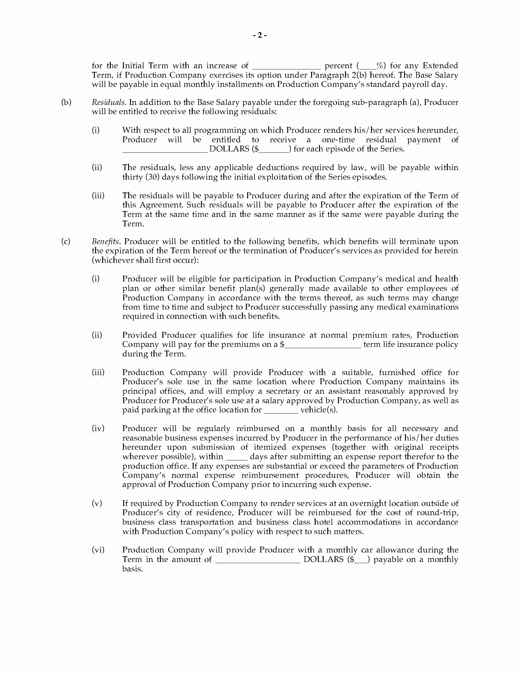 Music Producer Agreement Template New Producer Agreement for Tv Series
