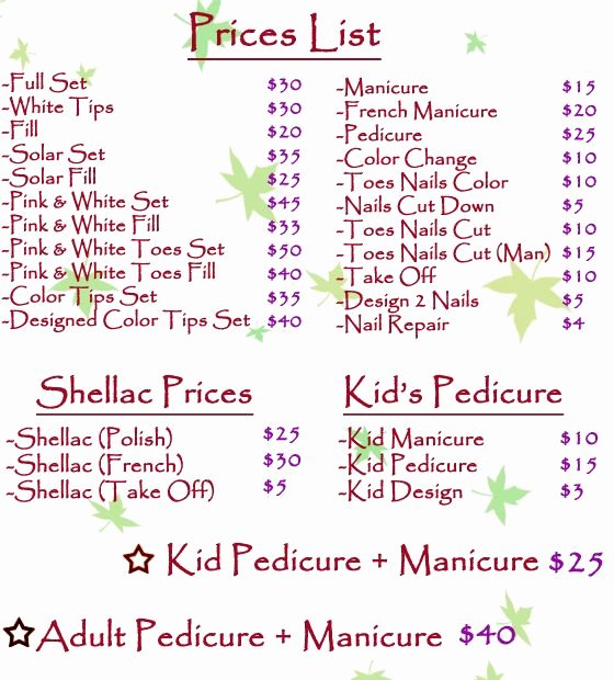 Nail Price List Template Lovely Price List for Nails Salon Pinterest