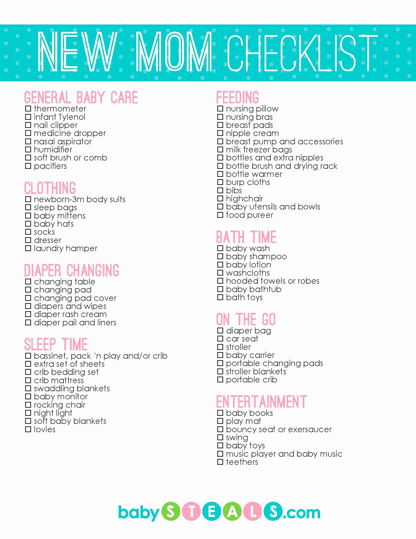 New Baby Checklist Printable New New Mom Checklist