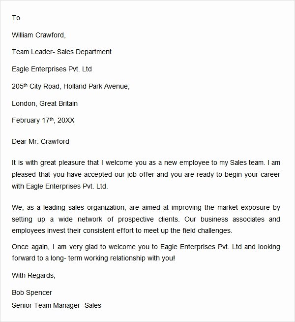 New Employee Welcome Letter Fresh Free 10 Sample Wel E Letters In Google Docs
